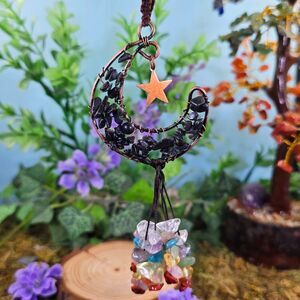 Handmade Obsidian Crystal Moon Décor #11